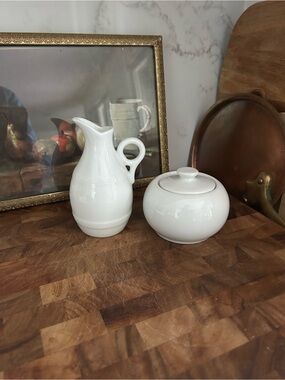 White French Pillivuyt porcelain Pitcher and Lidded Sugar Bowl Set